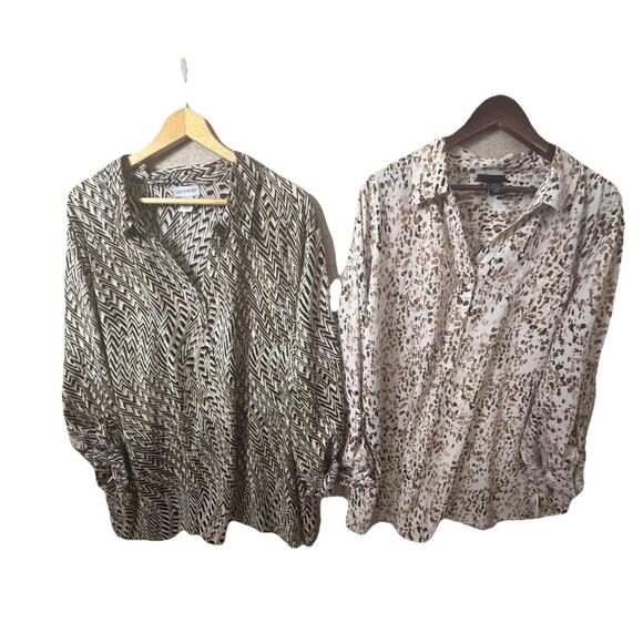 Set of 2 Maggie Barnes Catherines Popover Roll Tab Sleeve Blouse 4X 30W 32W - Picture 1 of 12